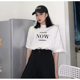 เสื้อยืด oversize สไตล์minimal ปักอกลาย Yesterday Now Tomorrow