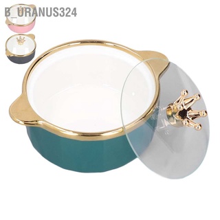 B_uranus324 Binaural Bowls Large Capacity Crown Ceramic Bowl with Lid and Phnom Penh Handle for Soup Rice Salad Instant Noodle