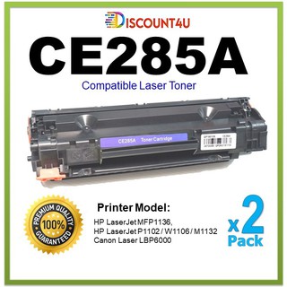 **Pack2** Discount4U .. ตลับหมึกเลเซอร์เทียบเท่า CE285A 285A 85A For HP P1102/P1102w/P1005 /P1560/P1600/M1217  *Pack2*