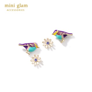 Miniglam Love Birds Stud Earrings Set (Purple) เซ็ตต่างหูนกเลิฟเบิร์ดและดอกไม้