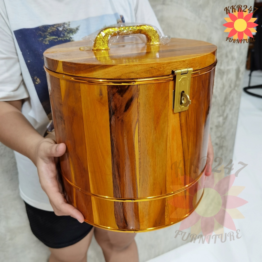 🔥ส่งฟรี🔥 CARAWOOd ถังออมสินกระปุกออมสิน ถังไม้ ไม้สักทอง (ขนาด 11*11 นิ้ว )ถังไม้ใส่เงิน ใส่ธนบัตร ถังเงิน ถังทอง ราคาส่