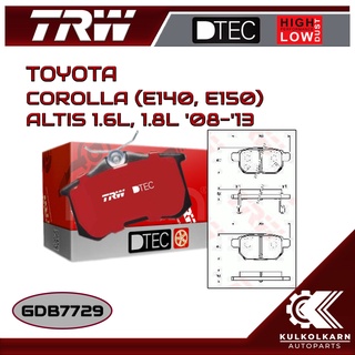 ผ้าเบรคหลัง TRW สำหรับ COROLLA (E140, E150) ALTIS 1.6L, 1.8L 08-13 (GDB7729)