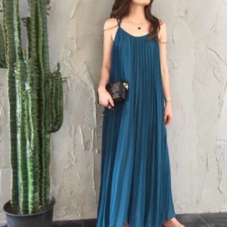 Maxi dress เดรสยาว อัดพลีท สาวอวบ/คนท้องใส่ได้