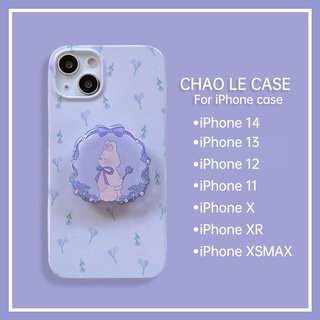 กันกระแทกเคสโทรศัพท์สีม่วงสำหรับ iphone 14 pro max 13 pro กรอบ TPU กันกระแทก iphone 12 pro 11 xs max xr x/xs ขาตั้งน่ารักกระต่ายพิมพ์เคสโทรศัพท์