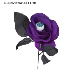 Buildvictories11 ดอกกุหลาบประดิษฐ์ พร้อมลูกตาผี สีดํา สําหรับตกแต่งปาร์ตี้ฮาโลวีน