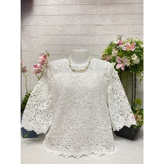 เสื้อลูกไม้ ซีทรูสวยๆรอบอก38-42ยาว21-22FreeSizeมีซับในใส่สบาย(สีขาว)รหัส9503B