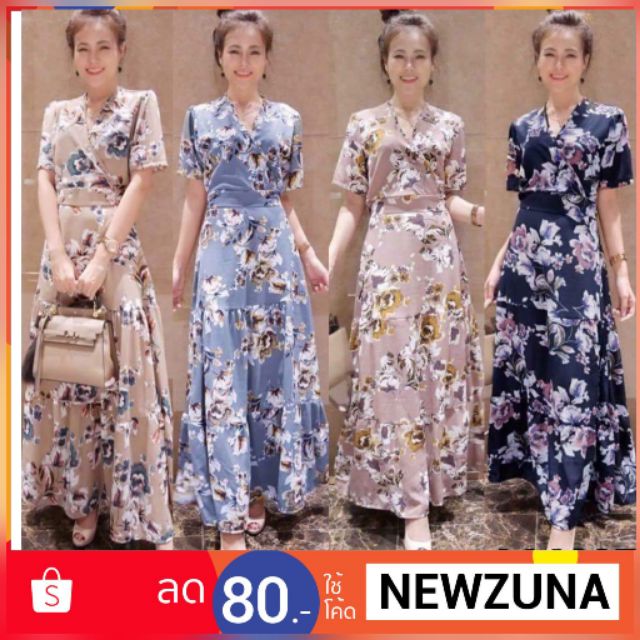 เดรสยาวลายดอก แขนสั้น ราคาถูก ขายส่ง ขายดี ถูก ชุด รีวิว สินค้าขายดี dress