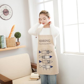 ผ้ากันเปื้อนเนื้อผ้าฝ้ายผสมลินินลายปลา HERRING (Apron ,Fish Print ,Cotton Linen)