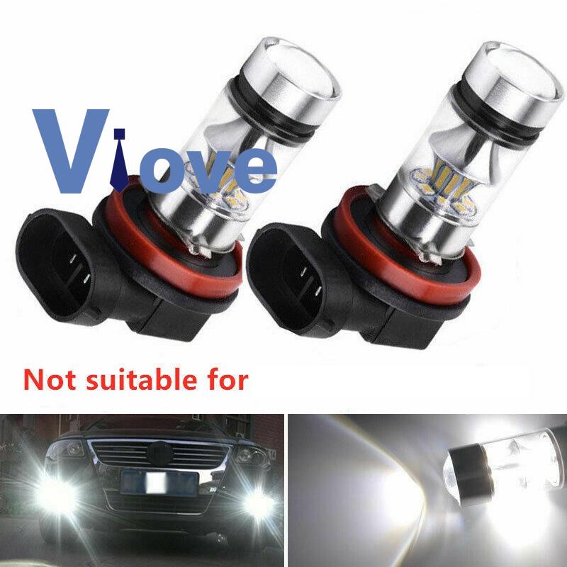 2X H8 H11 H16 6000K สีขาว 100W ไฟ LED หมอกหลอดไฟขับรถ DRL