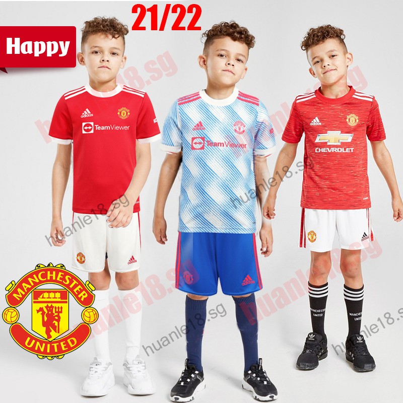 21/22 Kids MU Football Jersey 21-22 MU Kid Home Soccer jersey ปรับแต่งคุณภาพสูงเด็ก POGBA เสื้อฟุตบอ