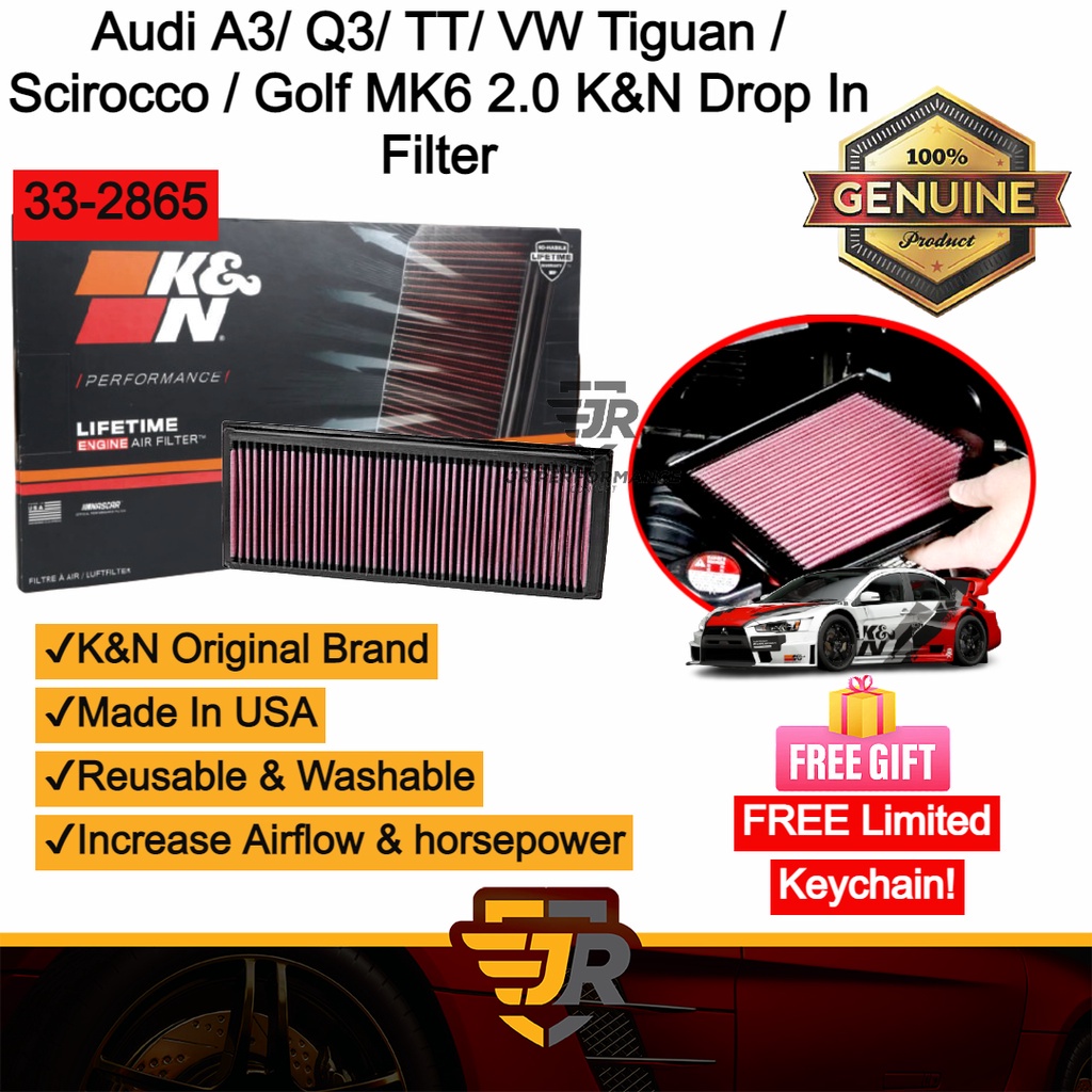 K&N Washable Drop In Replacement Air Filter Volkswagen Golf MK6 Penapis Udara ชิ้นส่วนไอดีรถยนต์ KN-