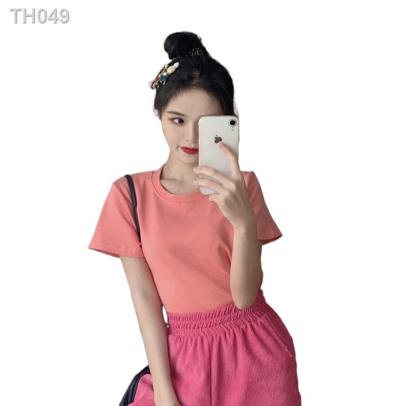 สินค้าใหม่ร้อน สีบริสุทธิ์ เสื้อยืดแขนสั้นผู้หญิง 2021 ฤดูร้อนสไตล์ใหม่ ...