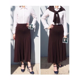 RINLIN แพ็ค2ชิ้น กระโปรงยาว สีน้ำตาล ผ้ายืด นุ่ม สีสุภาพ ใส่ทำงาน สบาย Office Maxi Brown Travel Spandex Long Skirts Sale