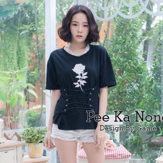 New. เสื้อตาไก่สกีนยางดอกกุหลาบสวยมากๆๆๆๆๆๆๆๆๆๆๆแต่งคอลูกไม้