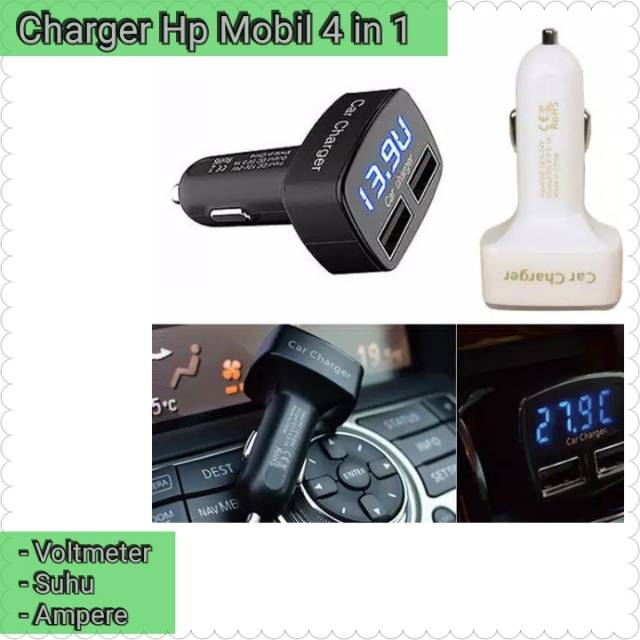 Car Charger Plus Voltmeter 4 in 1 Car Charger