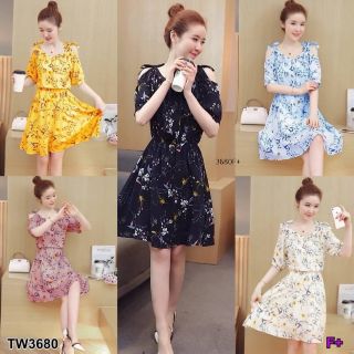 (TW3680)Mini Dress ลายดอกไม้ ลายสุดฮิตตลอดกาลมาแล้วจ้าาา