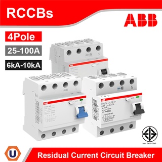 ABB - อุปกรณ์ป้องกันไฟรั่ว ไฟดูด Residual Current (RCCB) 4P, 30mA, 10kA ขนาดแอมป์ 25A/40A/63A/80A และ 100 เอบีบี