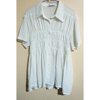 เสื้อซีทรูสีขาว คอปก