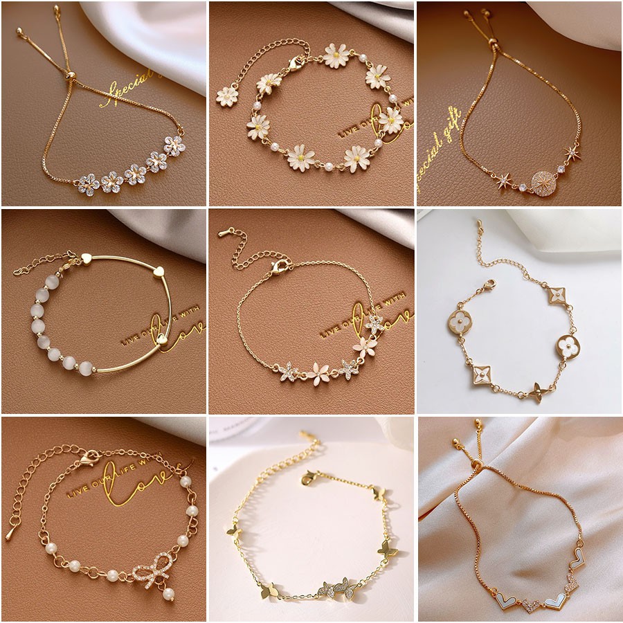 สร้อยข้อมือคริสตัลรูปผีเสื้อดอกไม้สไตล์เกาหลีสําหรับผู้หญิง