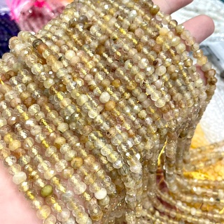 ไหมทอง Gold Rutilated Quartz ทรงล้อรถ เจีย  6*4 mm เส้นยาว เกรด AAA *หินแท้ หินธรรมชาติ*