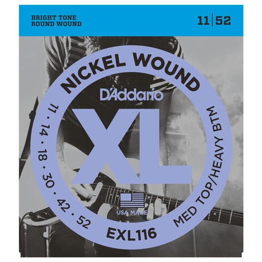 D'Addario® สายกีตาร์ไฟฟ้า เบอร์ 11 แบบนิกเกิล ของแท้ 100% รุ่น EXL116 (Top/Heavy Bottom, Medium 11-52) ** Made in USA **