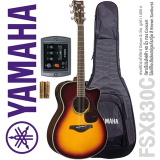 Yamaha® FSX830C กีตาร์โปร่งไฟฟ้า 41 นิ้ว ไม้ท็อปโซลิดสปรูซ ทรง Concert คอเว้า มีเครื่องตั้งสายในตัว + พร้อมของแถม