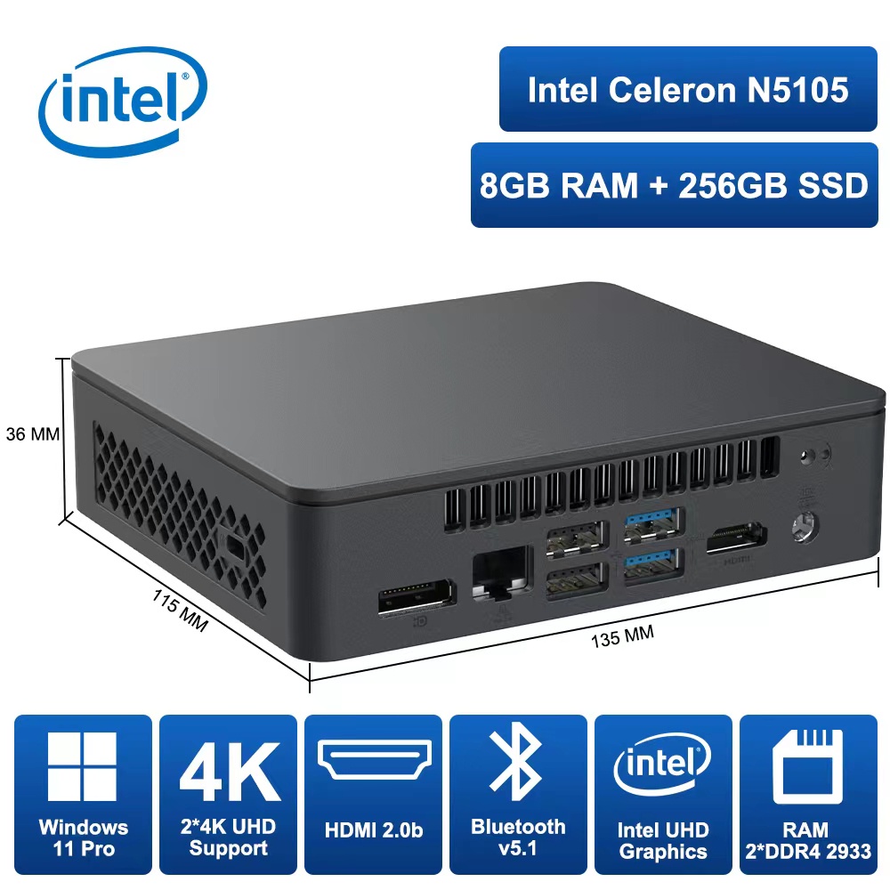 Intel Nuc11 Atlas Canyon ชุดคอมพิวเตอร์เกมมิ่ง Intel 11th Celeron N5105 Processor 8GB RAM 256GB SSD, Mini PC Windows 11 Mini Desktops