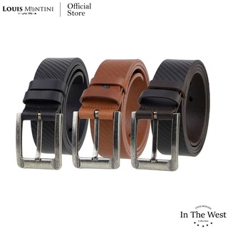 Louis Montini Classic Belt เข็มขัดหนังวัวฟลูเกรนพิมพ์ลายเฉียง เข็มขัดหนังแท้ เข็มขัดผู้ชาย รุ่น MGN170