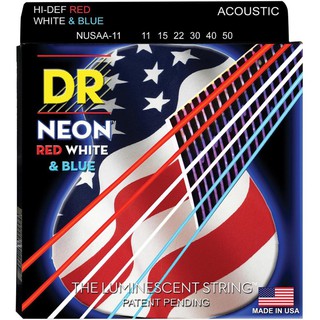 DR Strings NEON NUSAA-11 สายกีตาร์โปร่ง เบอร์ 11 เรืองแสงในที่มืด สายเคลือบ (Custom Light, 11-50) **Made in USA**