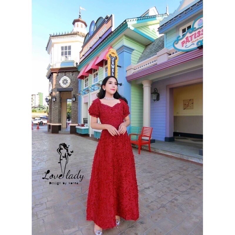 ✅✅✅พร้อมส่ง✅✅✅Lot (I J Q R S ข)A01 เดรสยาว ทรงเจ้าหญิง ขนมิ้ง สีแดง ป้าย Love Lady Size M3 L3 XL1❤️