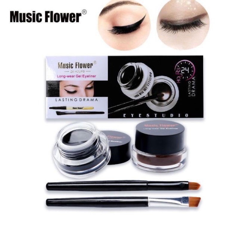 เจลเขียนคิ้ว Music Flower Eyeliner Gel เขียนคิ้ว + อายไลเนอร์ 2 ตลับ กันน้ำ 24 ชม เจลคิ้ว ติดทนนาน