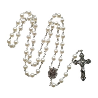 ✿ 8mm Prayer Beads Rosary Necklace Virgin Mary Jesus Cross Pendant Catholic Necklaces Religious Jewelry Women Charm Gifts