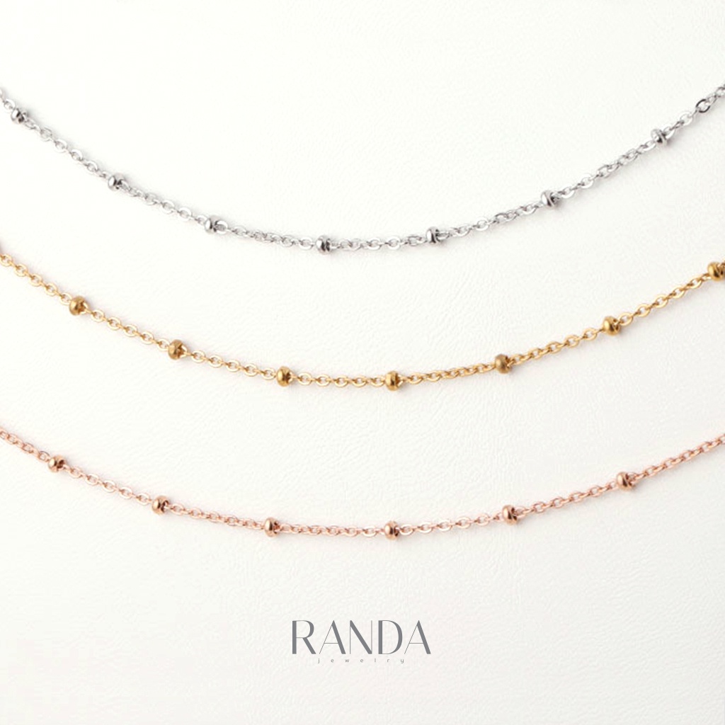 Randa สร้อยคอลายลูกปัด สีเงิน สีพิ้งโกล สีทอง สแตนเลสแท้ โดนน้ำหอม อาบน้ำ ออกกำลังกาย ลงทะเลได้ ไม่ลอก ไม่ดำ
