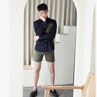 THARIJ เสื้อเชิ้ตชายแขนยาว สีกรม NAVY COTTON SHIRT