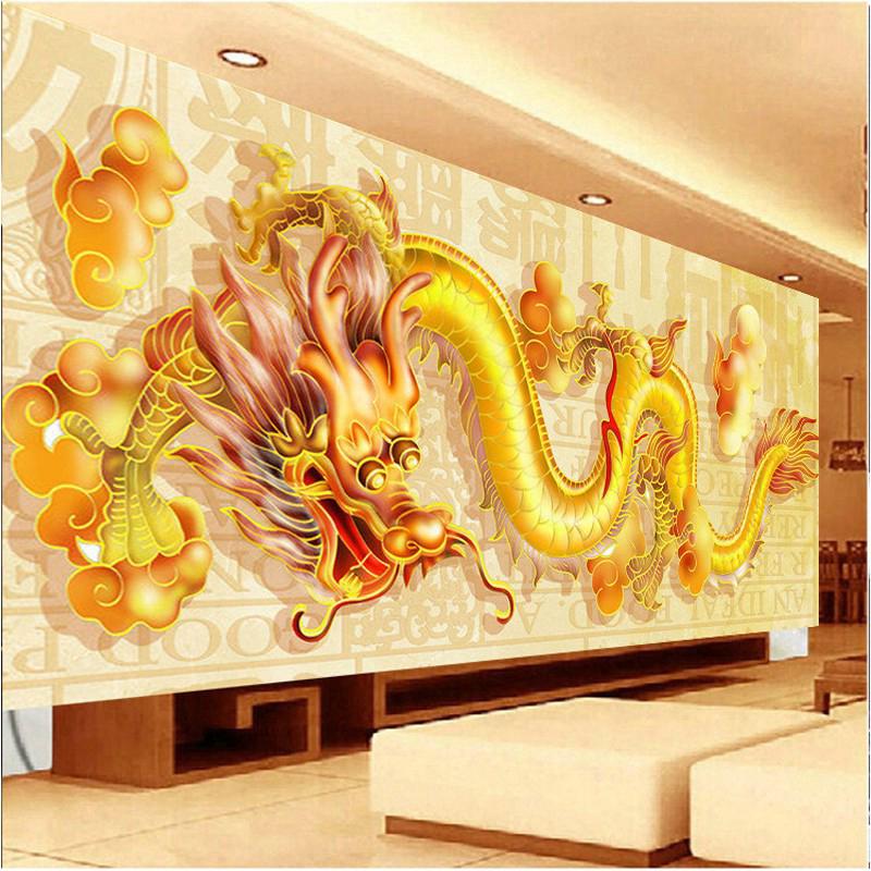 QIANZEHUI,DIY Full 5D Embroidery,Round Diamond Oriental Golden Dragon Diamond painting cross stitch,needlework