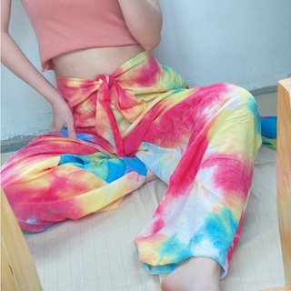 DAYTODAY DTD06 Sara Pants กางเกงมัดย้อมผูกเอว ด้านหลังสม็อค มาพร้อมผ้าโพกหัว (Rainbow)