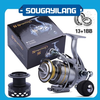 Sougayilang รอกคันเบ็ดตกปลา แบบโลหะ แบริ่ง 13 + 1BB อัตราทดเกียร์ 5.1: 1