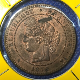 เหรียญเก่าหายาก ปี1874 ฝรั่งเศส ของแท้ #3551