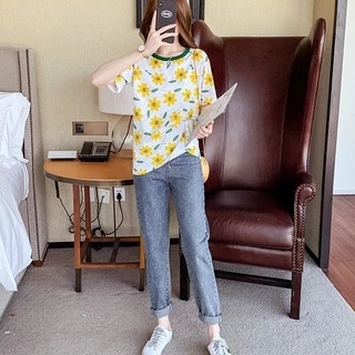 SUNDAY2020 เสื้อแขนสั้นคอกลม ลายดอกไม้สีเหลือง ผ้านุ่มสบาย thumbnail 5