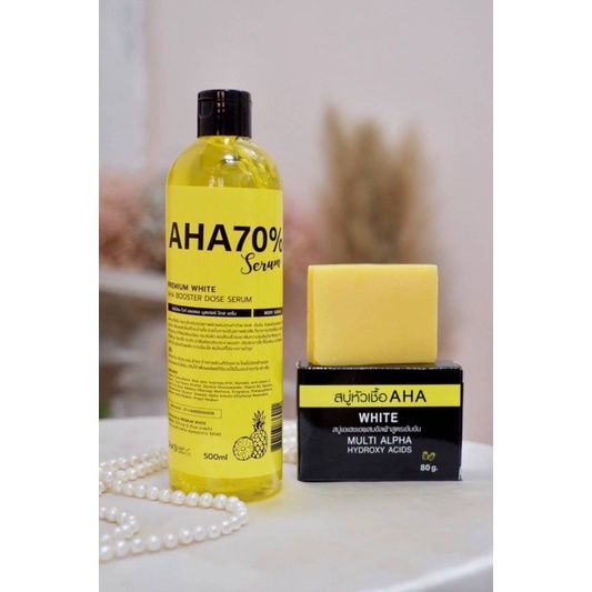 AHA70% Premium White Booster Dose Serum 500ml. & Soap 80g.