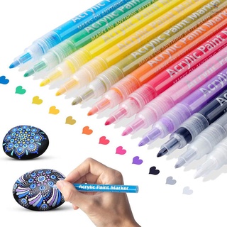 12 Colors Acrylic Paint Markers Set Water-Based Art Marker Pen 0.7-2mm Fine Tip