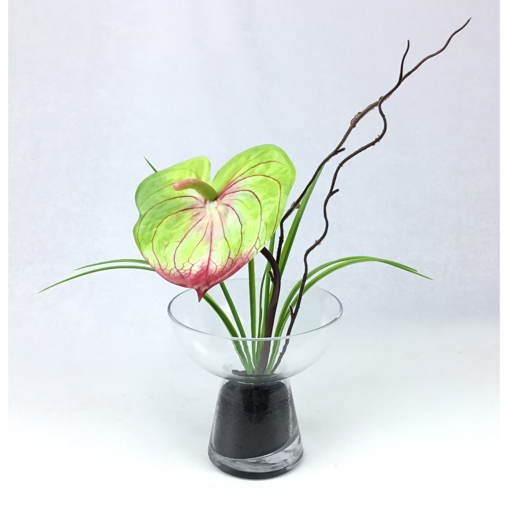 OrientalFineArt  ดอกไม้ประดิษฐ์ ดอกหน้าวัว Anthurium จัดในแก้วใสทรงโมเดิร์น(FV-6189-N)