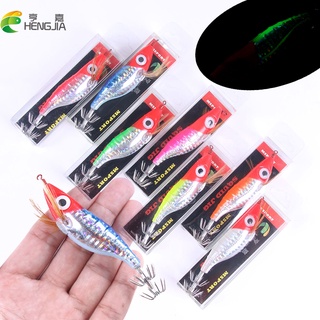 Hengjia เหยื่อตกปลาหมึกเรืองแสง ตาโต 10 ซม. 9 กรัม 1 ชิ้น Shrimp Bait 3D Eyes Hard Plastic Artificial Baits Squid Jig Hook