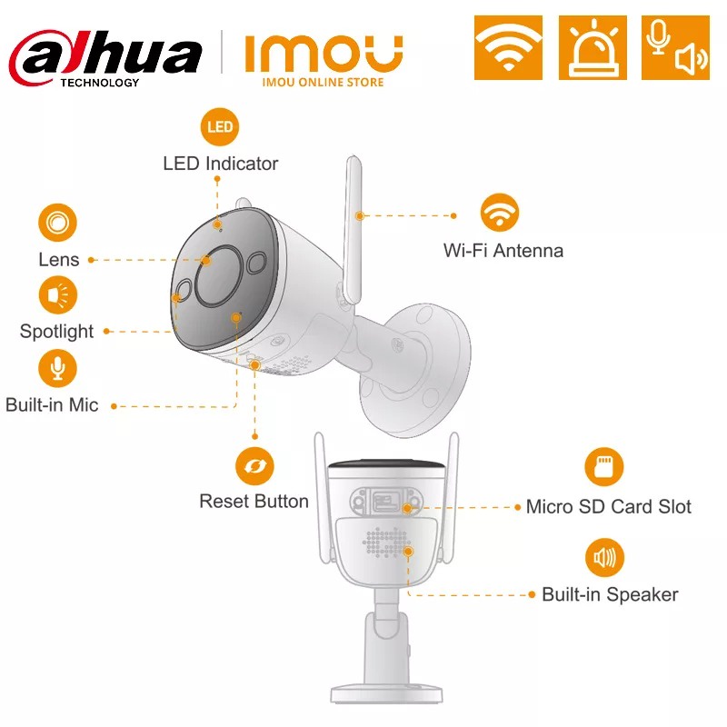 ⚡️กล้องวงจรปิดไร้สาย⚡️ Dahua IMOU Bullet 2 Full Color 1080P WiFi 3.6mm (IPC-F42FEP-36) รับประกัน 2 ปี