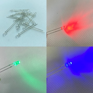 LED 3mm. รุ่น หลอดใส สีแดง,น้ำเงิน,เขียว