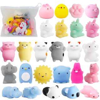 ของเล่น ของเล่นเด็ก 20 pcs random Squishy Squeeze Mochi Cat ของเล่นบีบอัด ต่อต้านความวิตกกังวล Kawaii Animals Set