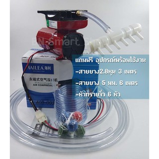 ปั้มลมต่อกับแบตเตอรี่รถ ไฟตรง DC 12 โวลท์ HAILEA ACO-003 กำลังไฟ 25 วัตต์ แถมฟรีสายยาง หัวทราย พร้อมใช้งาน