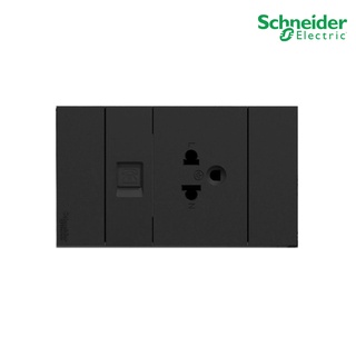 Schneider Electric ชุดเต้ารับโทรศัพท์ 6ขา 4สาย ขนาด1ช่อง + เต้ารับเดี่ยว 3ขา ขนาด 2ช่อง พร้อมฝาครอบ สีดำ รุ่น AvatarOn A