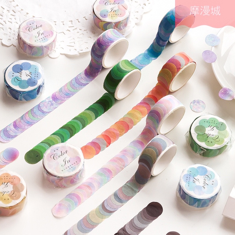 <พร้อมส่ง> Color In สติ๊กเกอร์เทป ลายจุด 8 ลาย 100ดวง เทปวาชิ Masking Tape สติ๊กเกอร์ม้วน