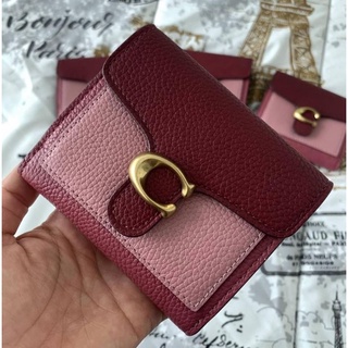 🎀 (สด-ผ่อน) กระเป๋าสตางค์ 3 พับเล็ก สีชมพูแดง 76302 SMALL WALLET Deep Red Tabby Colour Block Bifold Wallet